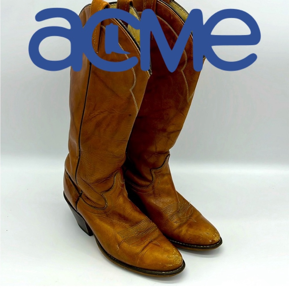 "ACME Vintage Brown Leather Western Cowboy Boots - Women's Size 6